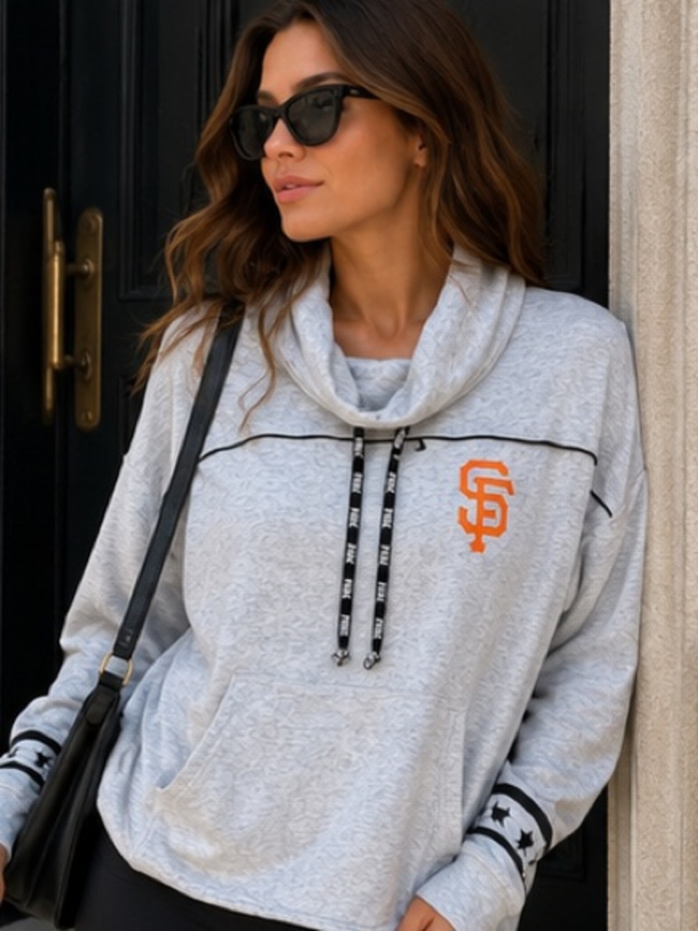Victoria's Secret Light Gray Cowl Neck Pullover with Orange San Francisco Logo